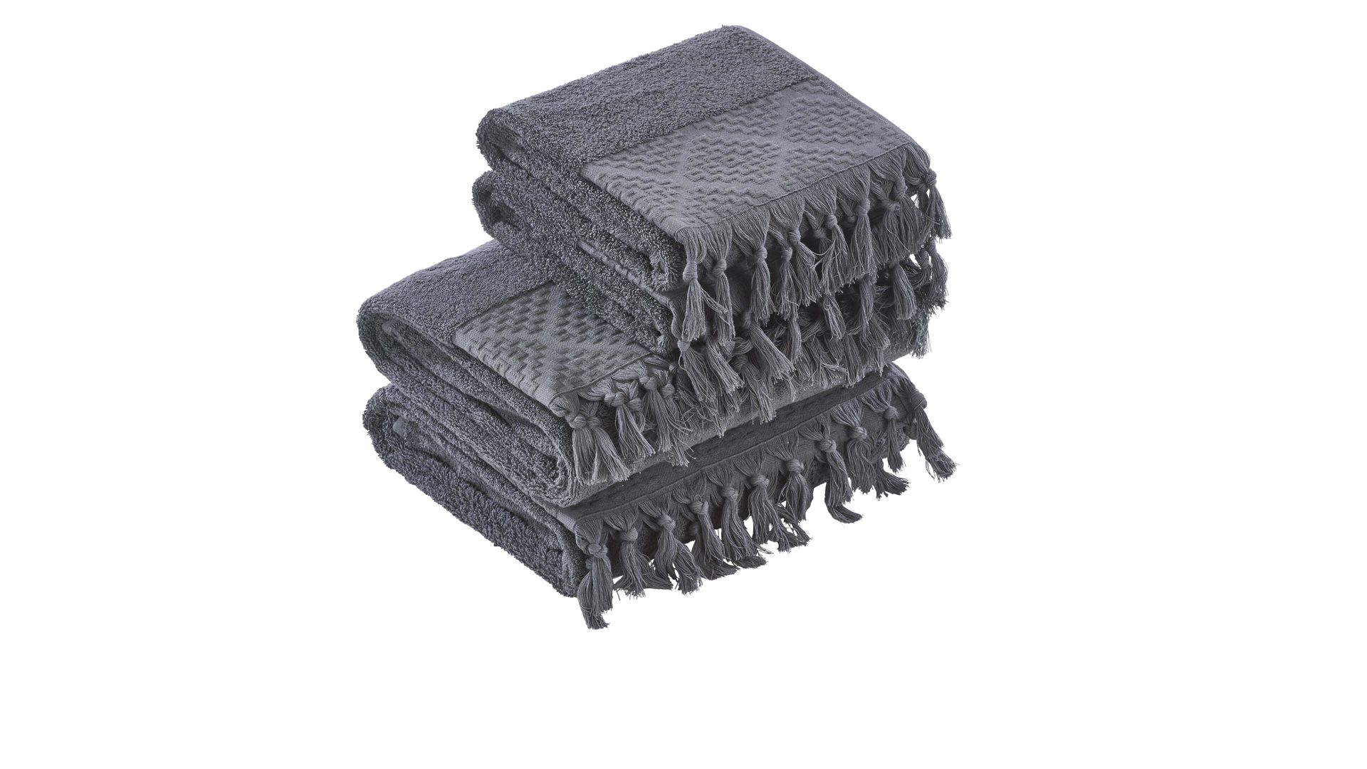 Handtuch-Set Done.® aus Stoff in Anthrazit done.® Handtuch-Set Provence Boheme - Heimtextilien anthrazitfarbene Baumwolle  – vierteilig