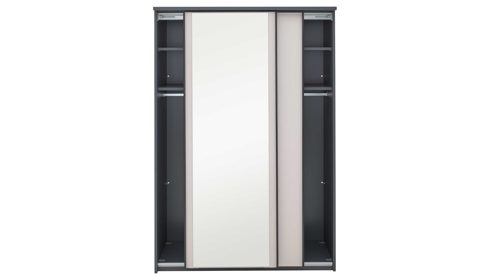 Kleiderschrank Interliving aus Holz in Grau Interliving Jugendzimmer Serie 1701 - Schwebetürenschrank Dunkelgrau & Sandgrau, schwarze Metallgriffe 800 - zwei Türen, Breite ca. 144 cm