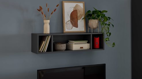 Wandregal Interliving aus Holz in Dunkelgrau Interliving Jugendzimmer Serie 1701 - Hängeregal Dunkelgrau - Länge ca. 96 cm