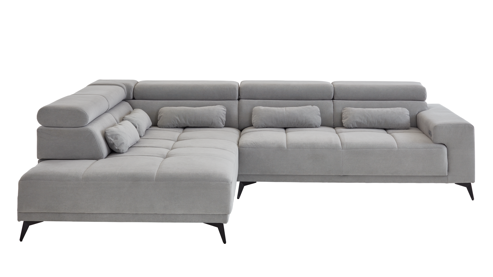 Ecksofa A. z. iwaniccy aus Stoff in Hellgrau Polsterprogramm Wave 2.0 - Funktions-Ecksofa hellgrauer Chenillebezug Cristal 84 - Stellfläche ca. 229 x 314 cm