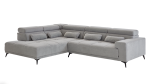 Ecksofa A. z. iwaniccy aus Stoff in Hellgrau Polsterprogramm Wave 2.0 - Funktions-Ecksofa hellgrauer Chenillebezug Cristal 84 - Stellfläche ca. 229 x 314 cm