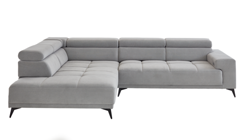 Ecksofa A. z. iwaniccy aus Stoff in Hellgrau Polsterprogramm Wave 2.0 - Funktions-Ecksofa hellgrauer Chenillebezug Cristal 84 - Stellfläche ca. 229 x 314 cm