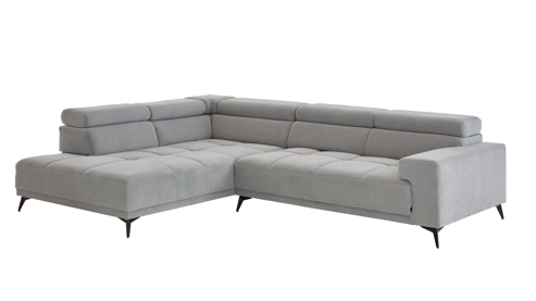 Ecksofa A. z. iwaniccy aus Stoff in Hellgrau Polsterprogramm Wave 2.0 - Funktions-Ecksofa hellgrauer Chenillebezug Cristal 84 - Stellfläche ca. 229 x 314 cm