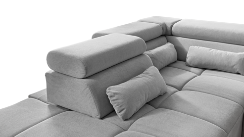 Ecksofa A. z. iwaniccy aus Stoff in Hellgrau Polsterprogramm Wave 2.0 - Funktions-Ecksofa hellgrauer Chenillebezug Cristal 84 - Stellfläche ca. 229 x 314 cm