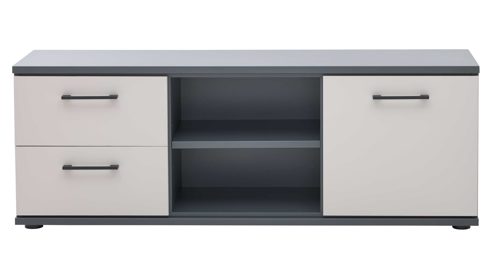 Lowboard Interliving aus Holz in Grau Interliving Jugendzimmer Serie 1701 - Lowboard Dunkelgrau & Sandgrau - zwei Schubladen, eine Tür