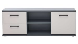 Lowboard Interliving aus Holz in Grau Interliving Jugendzimmer Serie 1701 - Lowboard Dunkelgrau & Sandgrau - zwei Schubladen, eine Tür