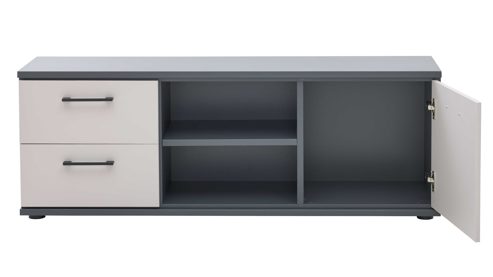 Lowboard Interliving aus Holz in Grau Interliving Jugendzimmer Serie 1701 - Lowboard Dunkelgrau & Sandgrau - zwei Schubladen, eine Tür