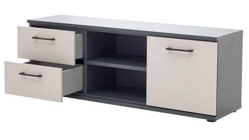 Lowboard Interliving aus Holz in Grau Interliving Jugendzimmer Serie 1701 - Lowboard Dunkelgrau & Sandgrau - zwei Schubladen, eine Tür