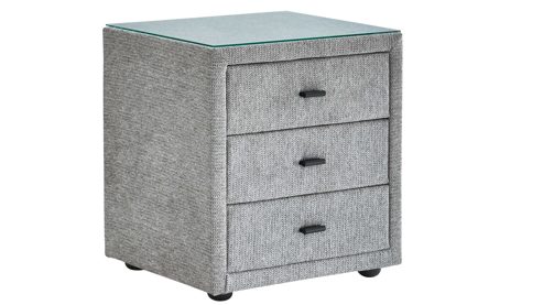 Nachtkommode Ada nova butor | il aus Stoff in Hellgrau Interliving Bettsystem Serie 1414 - Nachtkommode platingrauer Stoffbezug GFS49 - drei Schubladen