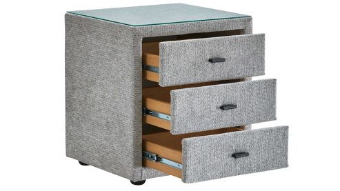 Nachtkommode Ada nova butor | il aus Stoff in Hellgrau Interliving Bettsystem Serie 1414 - Nachtkommode platingrauer Stoffbezug GFS49 - drei Schubladen