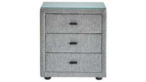 Nachtkommode Ada nova butor | il aus Stoff in Hellgrau Interliving Bettsystem Serie 1414 - Nachtkommode platingrauer Stoffbezug GFS49 - drei Schubladen