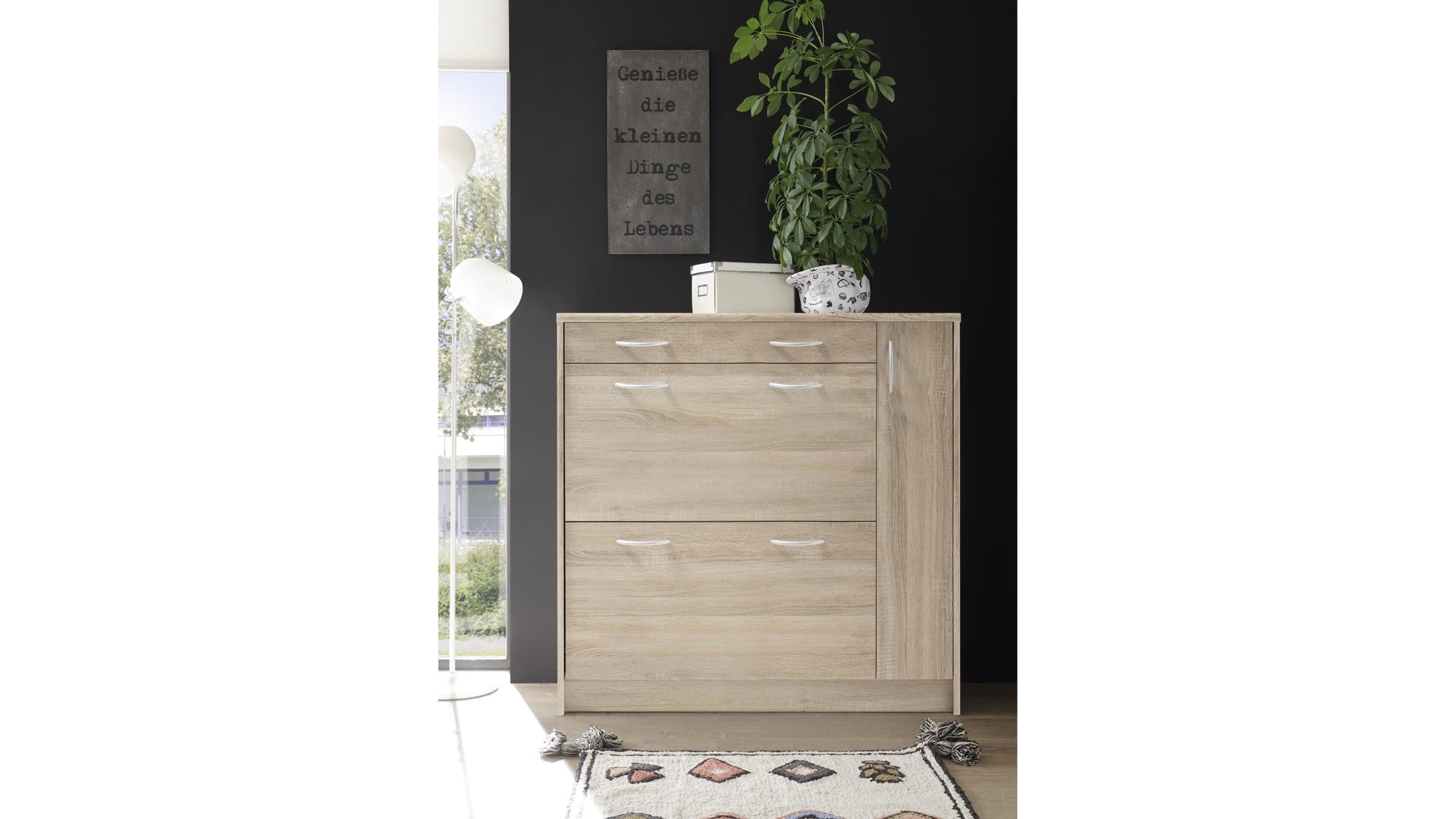 Schuhkipper Bega-consult aus Holz in Holzfarben Schuhkipper Sonoma eichefarbene Kunststoffoberflächen – eine Schublade, zwei Klappen,  eine Tür