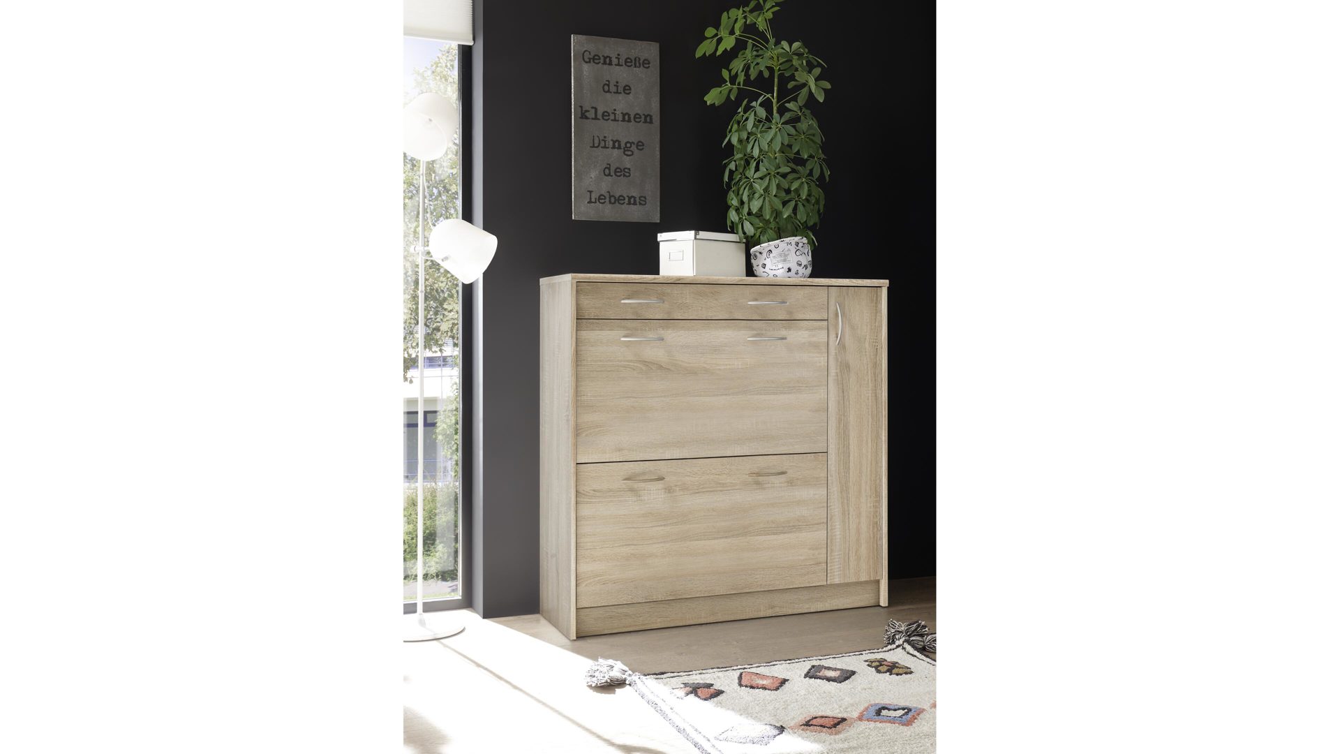 Schuhkipper Bega-consult aus Holz in Holzfarben Schuhkipper Sonoma eichefarbene Kunststoffoberflächen – eine Schublade, zwei Klappen,  eine Tür