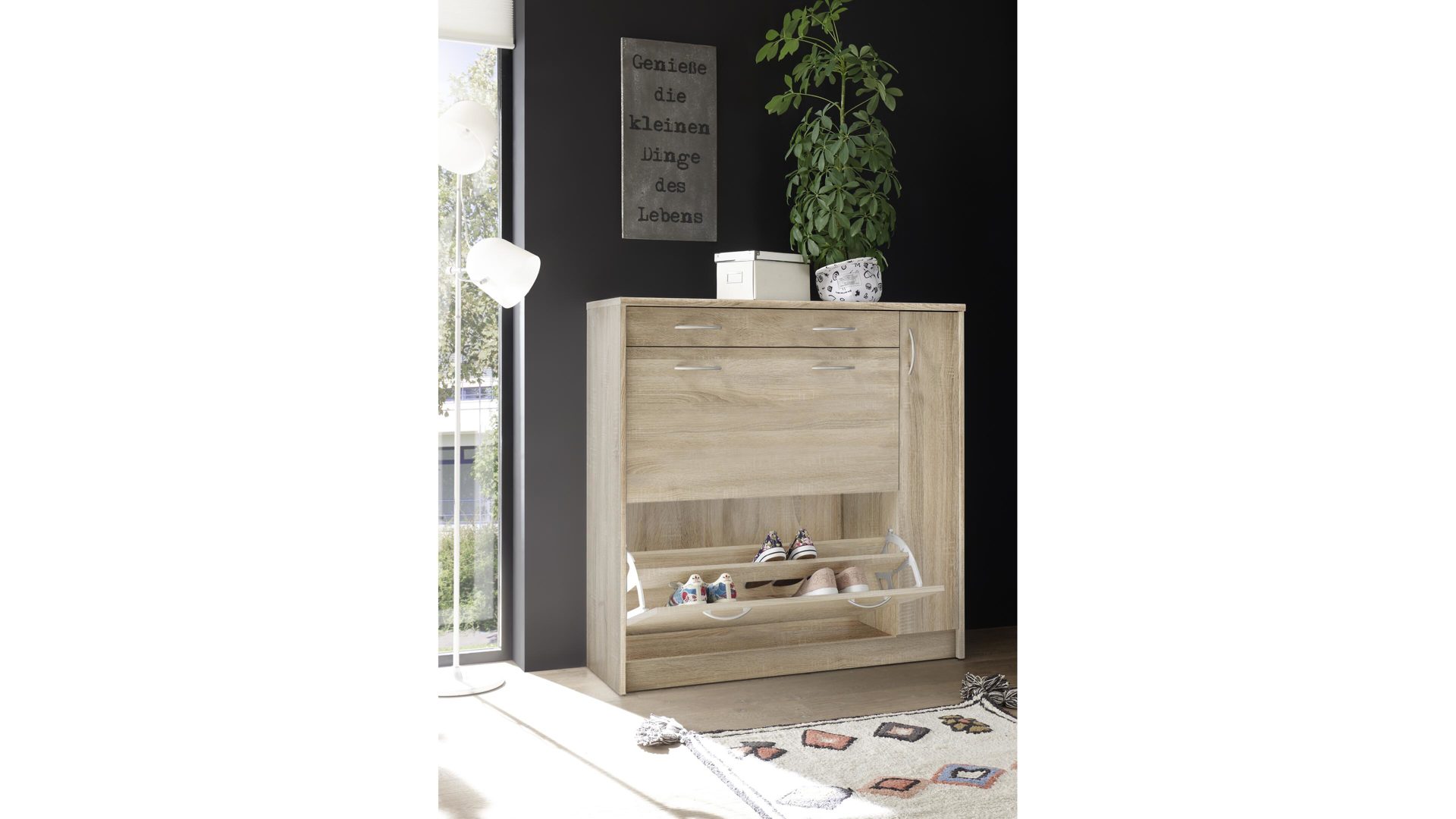 Schuhkipper Bega-consult aus Holz in Holzfarben Schuhkipper Sonoma eichefarbene Kunststoffoberflächen – eine Schublade, zwei Klappen,  eine Tür