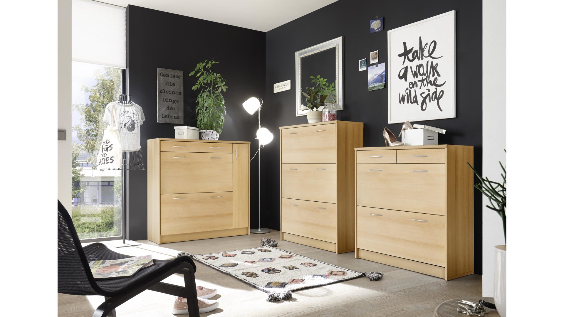 Schuhkipper Bega-consult aus Holz in Holzfarben Schuhkipper buchefarbene Kunststoffoberflächen – eine Schublade, zwei Klappen,  eine Tür