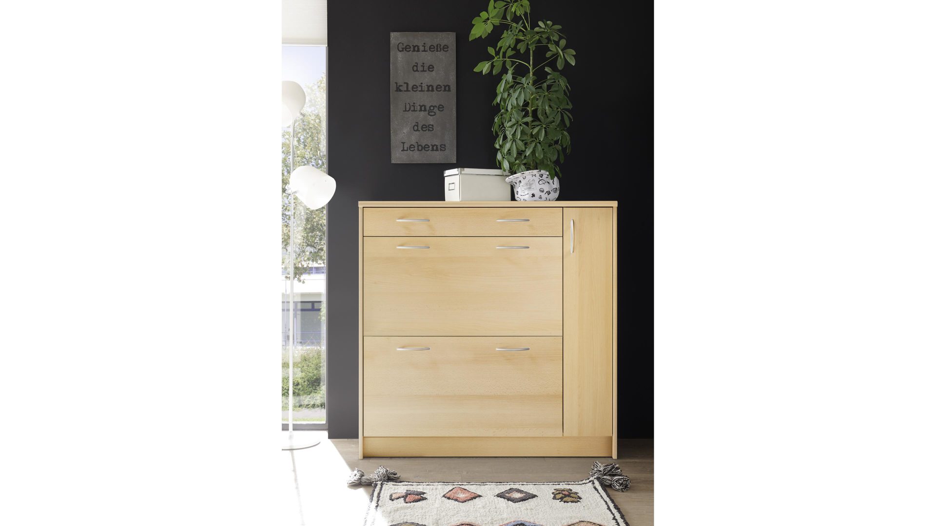 Schuhkipper Bega-consult aus Holz in Holzfarben Schuhkipper buchefarbene Kunststoffoberflächen – eine Schublade, zwei Klappen,  eine Tür