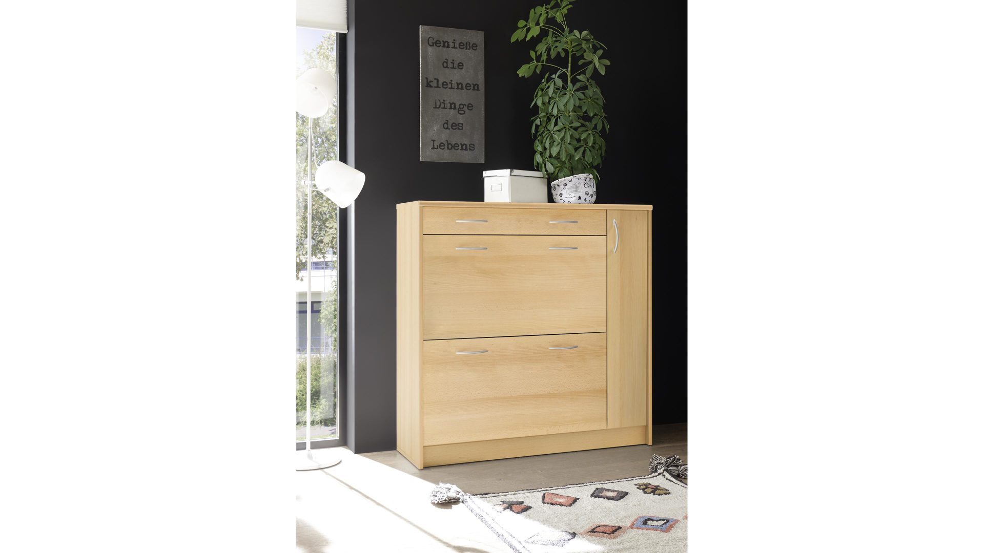 Schuhkipper Bega-consult aus Holz in Holzfarben Schuhkipper buchefarbene Kunststoffoberflächen – eine Schublade, zwei Klappen,  eine Tür