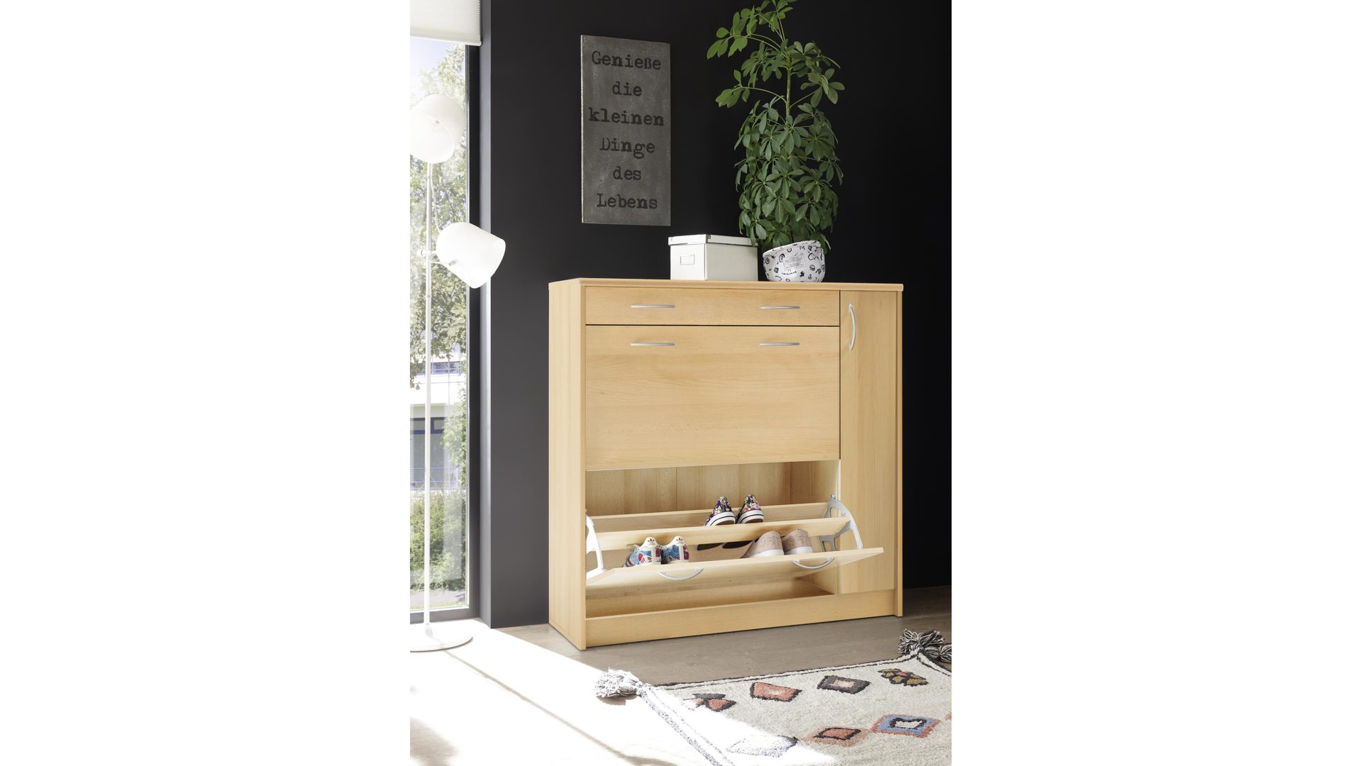 Schuhkipper Bega-consult aus Holz in Holzfarben Schuhkipper buchefarbene Kunststoffoberflächen – eine Schublade, zwei Klappen,  eine Tür