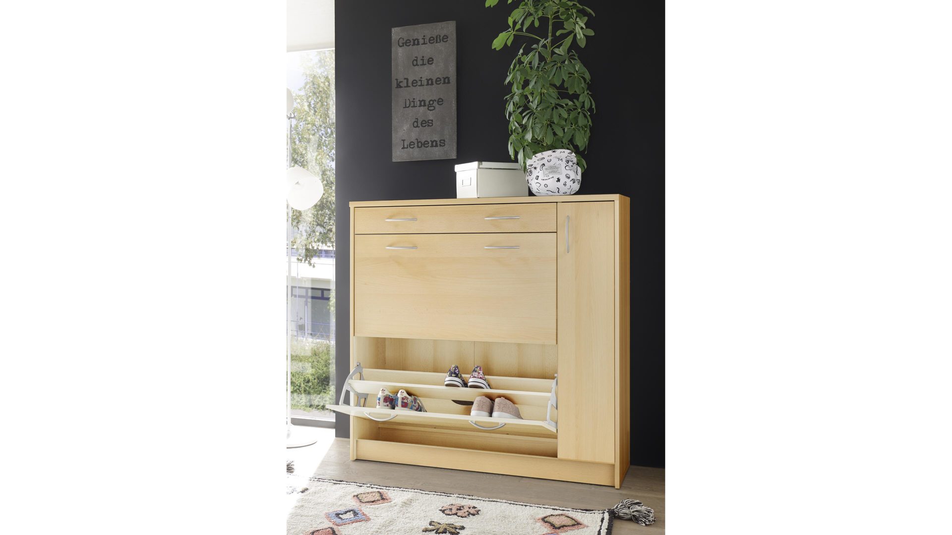 Schuhkipper Bega-consult aus Holz in Holzfarben Schuhkipper buchefarbene Kunststoffoberflächen – eine Schublade, zwei Klappen,  eine Tür
