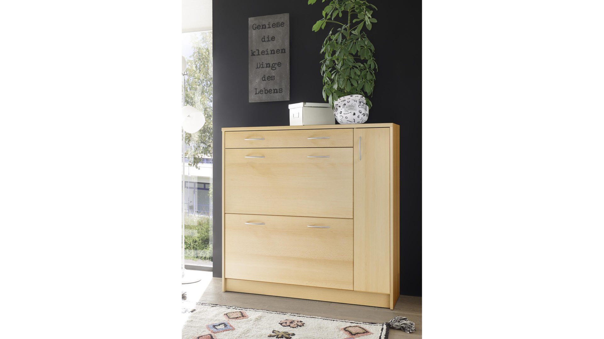Schuhkipper Bega-consult aus Holz in Holzfarben Schuhkipper buchefarbene Kunststoffoberflächen – eine Schublade, zwei Klappen,  eine Tür