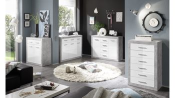 Kombikommode Bega-consult aus Holz in Weiß Kombikommode betonfarbene & weiße Kunststoffoberflächen – zwei Türen, vier Schubladen