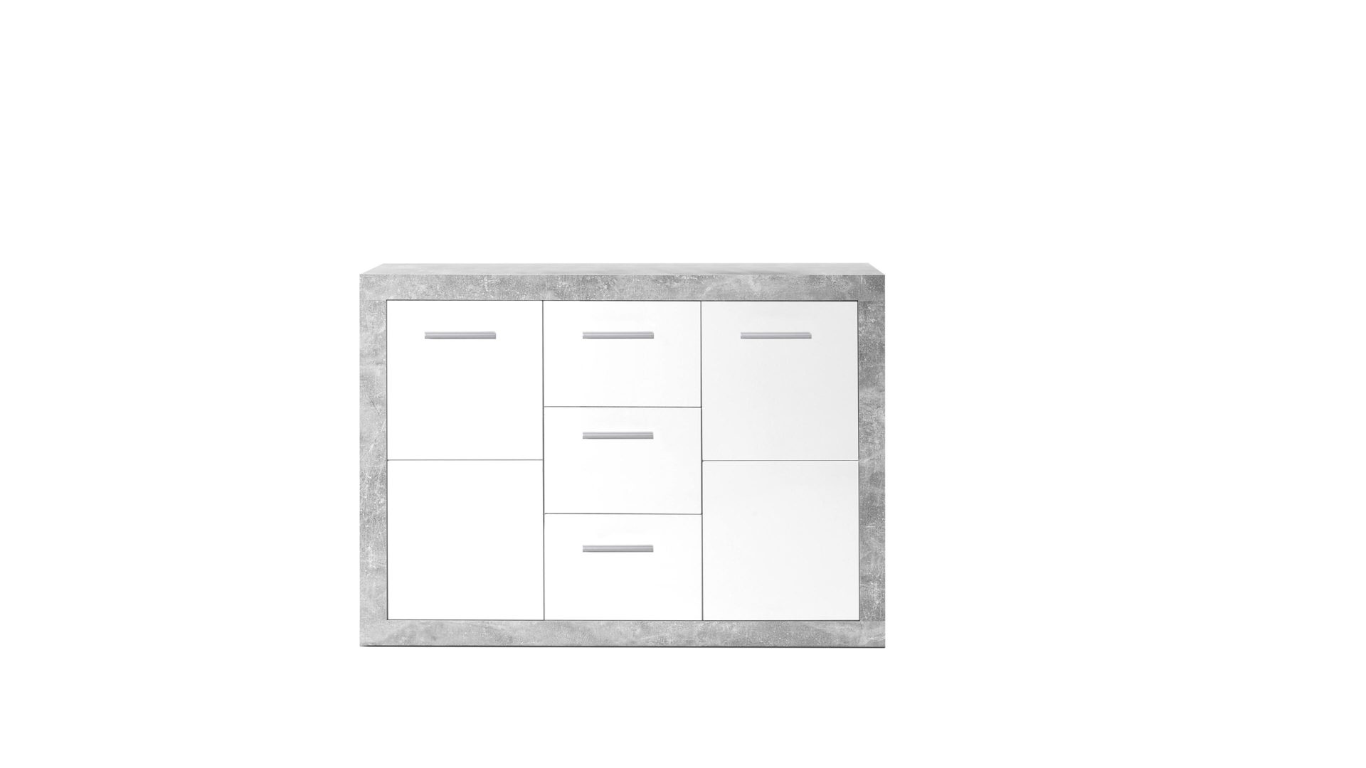 Sideboard Bega-consult aus Holz in Weiß Sideboard betonfarbene & weiße Kunststoffoberflächen – zwei Türen, drei Schubladen