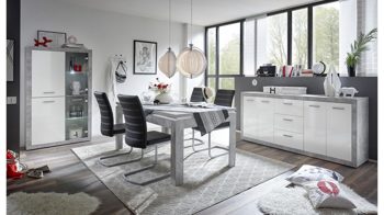 Sideboard Bega-consult aus Holz in Weiß Sideboard betonfarbene & weiße Kunststoffoberflächen – zwei Türen, drei Schubladen