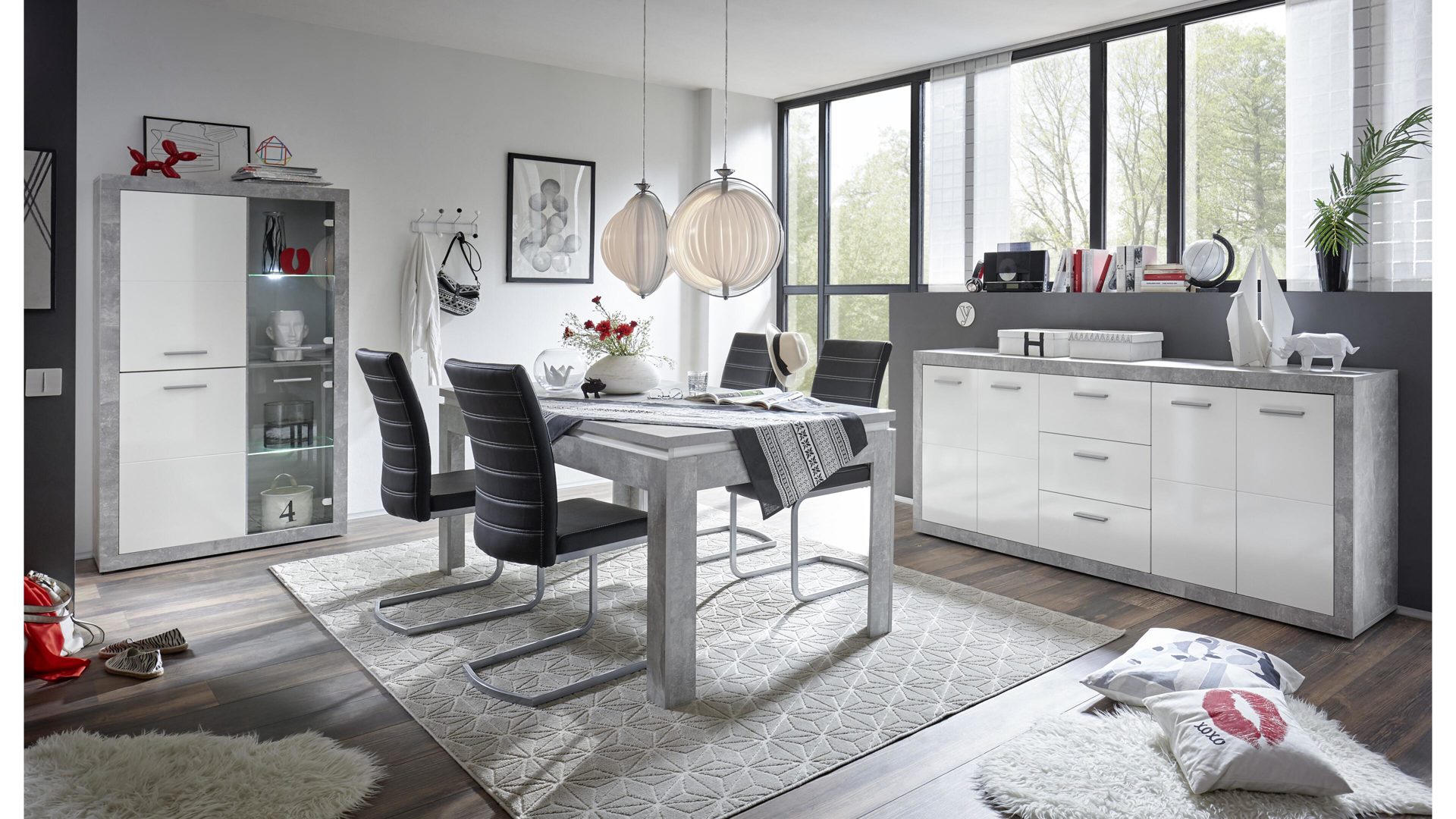 Sideboard Bega-consult aus Holz in Weiß Sideboard betonfarbene & weiße Kunststoffoberflächen – zwei Türen, drei Schubladen