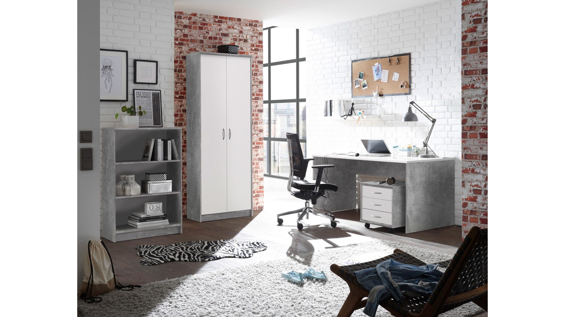 Aktenschrank Bega-consult aus Holz in Grau Aktenschrank weiße & betonfarbene Kunststoffoberflächen – zwei Türen, Höhe ca. 198 cm