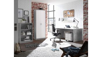 Aktenschrank Bega-consult aus Holz in Grau Aktenschrank weiße & betonfarbene Kunststoffoberflächen – zwei Türen, Höhe ca. 198 cm