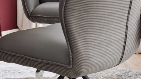Vierfußstuhl Interliving aus Stoff in Grau Interliving Esszimmer Serie 5116 – Polsterstuhl graue Cord-Lederkombination Fo-Sh & schwarzes Gestell F37