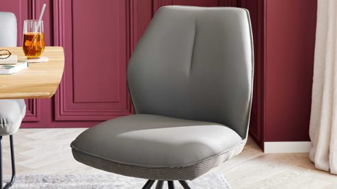Vierfußstuhl Interliving aus Stoff in Grau Interliving Esszimmer Serie 5116 – Polsterstuhl graue Cord-Lederkombination Fo-Sh & schwarzes Gestell F37
