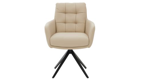 Vierfußstuhl Interliving aus Leder in Beige Interliving Esszimmer Serie 5116 – Armlehnstuhl mit Motion- & Drehfunktion cremeweißes Leder Cloud & schwarzes Gestell F37