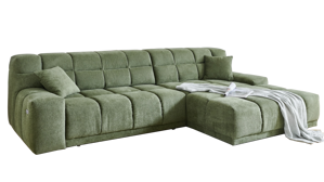 Ecksofa A. z. iwaniccy aus Stoff in Grün Polsterprogramm London - Funktions-Ecksofa grüner Chenillebezug Aragon 39 - Stellfläche ca. 309 x 196 cm