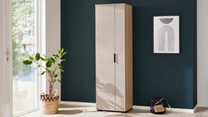 Garderobenschrank Interliving aus Holz in Grau Interliving Garderobe Serie 6015 - Garderobenschrank Steingrau & Eiche - zwei Türen, Breite ca. 60 cm