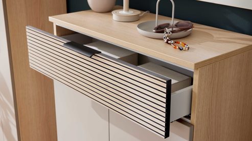 Kombikommode Interliving aus Holz in Grau Interliving Garderobe Serie 6015 - Kombikommode Steingrau & Eiche - eine Schublade, zwei Türen, Breite ca. 110 cm