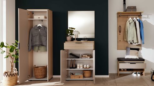 Garderoben-Set Interliving aus Holz in Grau Interliving Garderobe Serie 6015 - Garderoben-Set Steingrau & Eiche - sechsteilig