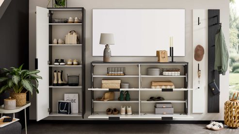 Garderoben-Set Interliving aus Holz in Weiß Interliving Garderobe Serie 6015 - Garderoben-Set Weiß & Mooreiche - sechsteilig