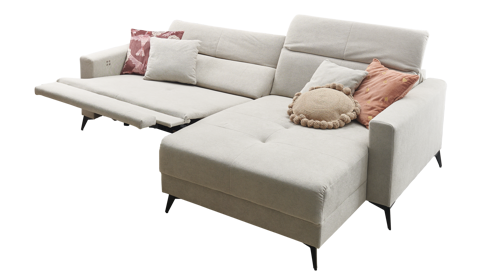 Ecksofa A. z. iwaniccy aus Stoff in Beige Polsterprogramm Bridge - Funktions-Ecksofa beigefarbener Chenillebezug Curio 84 Beige - Stellfläche ca. 251 x 165 cm