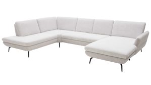 Ecksofa Interliving aus Stoff in Creme Interliving Sofa Serie 4304 – Wohnlandschaft ecrufarbener Bezug Macan & silberfarbener Bezug Vera – Stellfläche ca. 243 x 357 cm