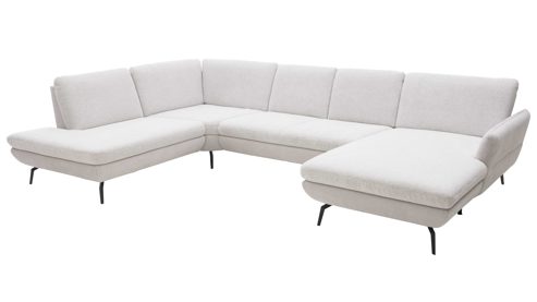 Ecksofa Interliving aus Stoff in Creme Interliving Sofa Serie 4304 – Wohnlandschaft ecrufarbener Bezug Macan & silberfarbener Bezug Vera – Stellfläche ca. 243 x 357 cm
