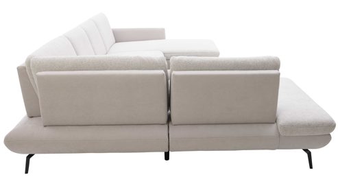 Ecksofa Interliving aus Stoff in Creme Interliving Sofa Serie 4304 – Wohnlandschaft ecrufarbener Bezug Macan & silberfarbener Bezug Vera – Stellfläche ca. 243 x 357 cm