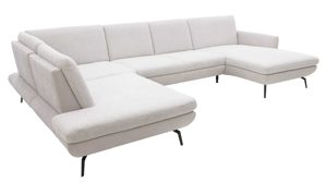 Ecksofa Interliving aus Stoff in Creme Interliving Sofa Serie 4304 – Wohnlandschaft ecrufarbener Bezug Macan & silberfarbener Bezug Vera – Stellfläche ca. 243 x 357 cm
