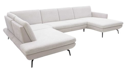 Ecksofa Interliving aus Stoff in Creme Interliving Sofa Serie 4304 – Wohnlandschaft ecrufarbener Bezug Macan & silberfarbener Bezug Vera – Stellfläche ca. 243 x 357 cm