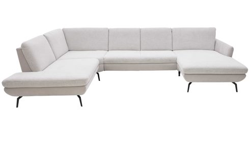 Ecksofa Interliving aus Stoff in Creme Interliving Sofa Serie 4304 – Wohnlandschaft ecrufarbener Bezug Macan & silberfarbener Bezug Vera – Stellfläche ca. 243 x 357 cm