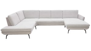 Ecksofa Interliving aus Stoff in Creme Interliving Sofa Serie 4304 – Wohnlandschaft ecrufarbener Bezug Macan & silberfarbener Bezug Vera – Stellfläche ca. 243 x 357 cm