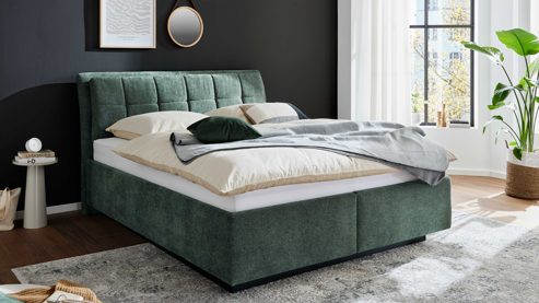 Polsterbett Interliving aus Stoff in Grün Interliving Bettensystem Serie 1420 - Polsterbett moosgrüne Chenille Toni - Liegefläche ca. 180 x 200 cm