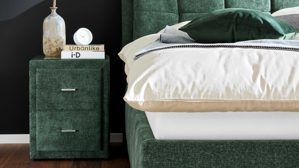 Nachtkommode Interliving aus Stoff in Grün Interliving Bettensystem Serie 1420 - Nachtkommode moosgrüne Chenille Toni - zwei Schubladen, Breite ca. 48 cm