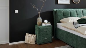 Nachtkommode Interliving aus Stoff in Grün Interliving Bettensystem Serie 1420 - Nachtkommode moosgrüne Chenille Toni - zwei Schubladen, Breite ca. 48 cm