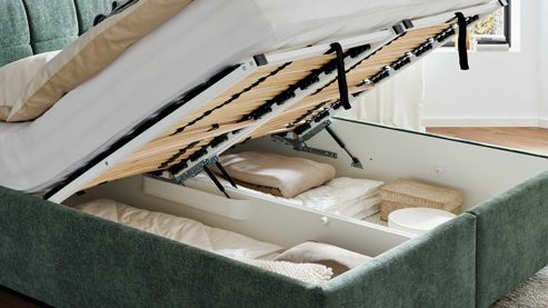 Polsterbett Interliving aus Stoff in Grün Interliving Bettensystem Serie 1420 - Polsterbett moosgrüne Chenille Toni - Liegefläche ca. 180 x 200 cm